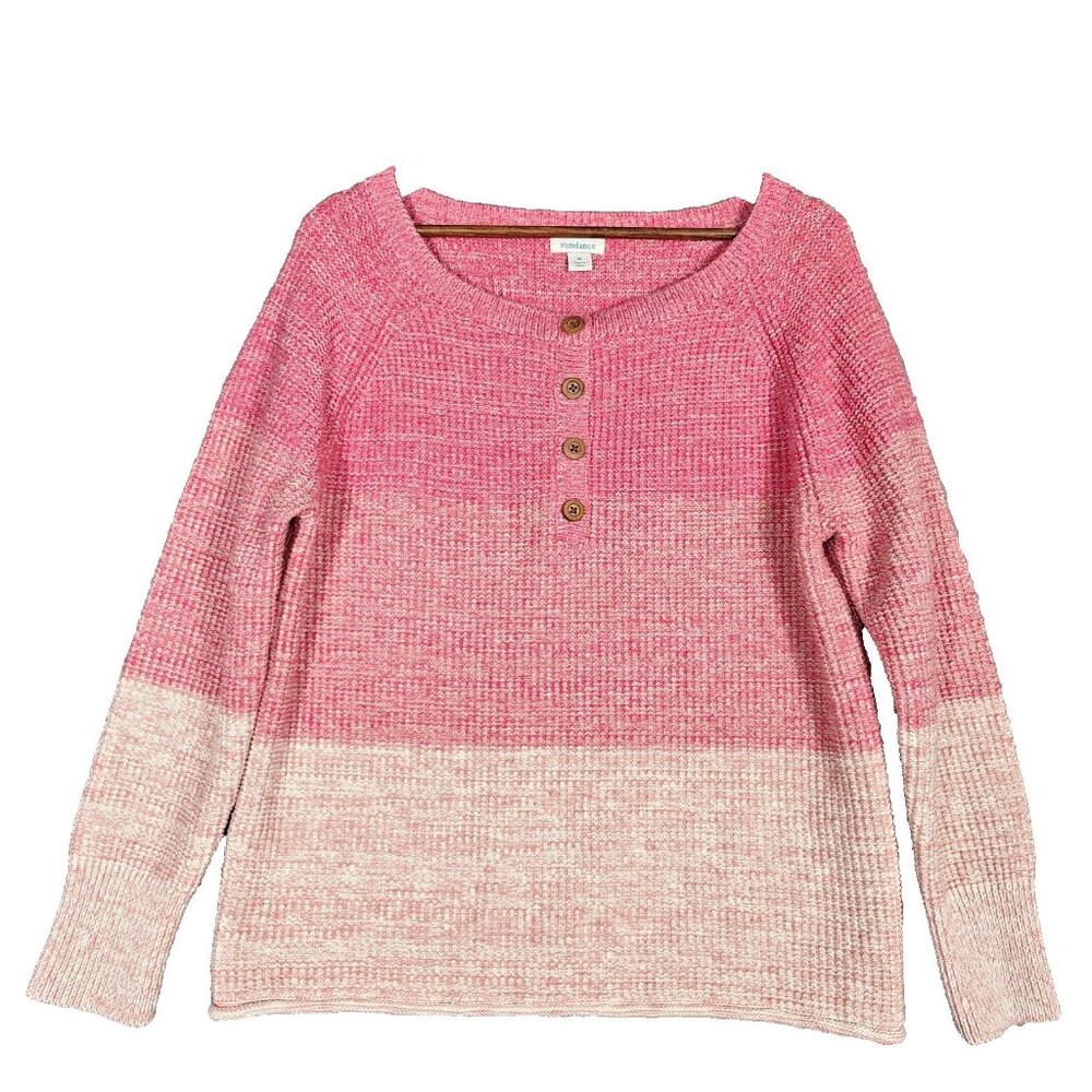 Sundance Avedon Sweater Womens Medium Pink Block Chunky Knit Henley Outdoor Cozy